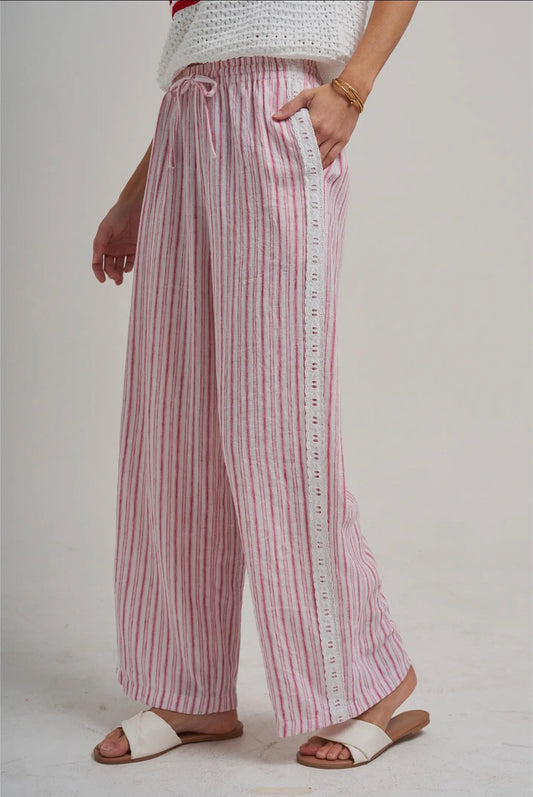 Casual Pants with Delicate Trim - Antique Red