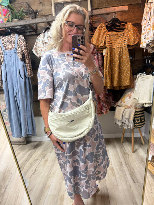 Camouflage Print Round Neck Maxi Tee Dress