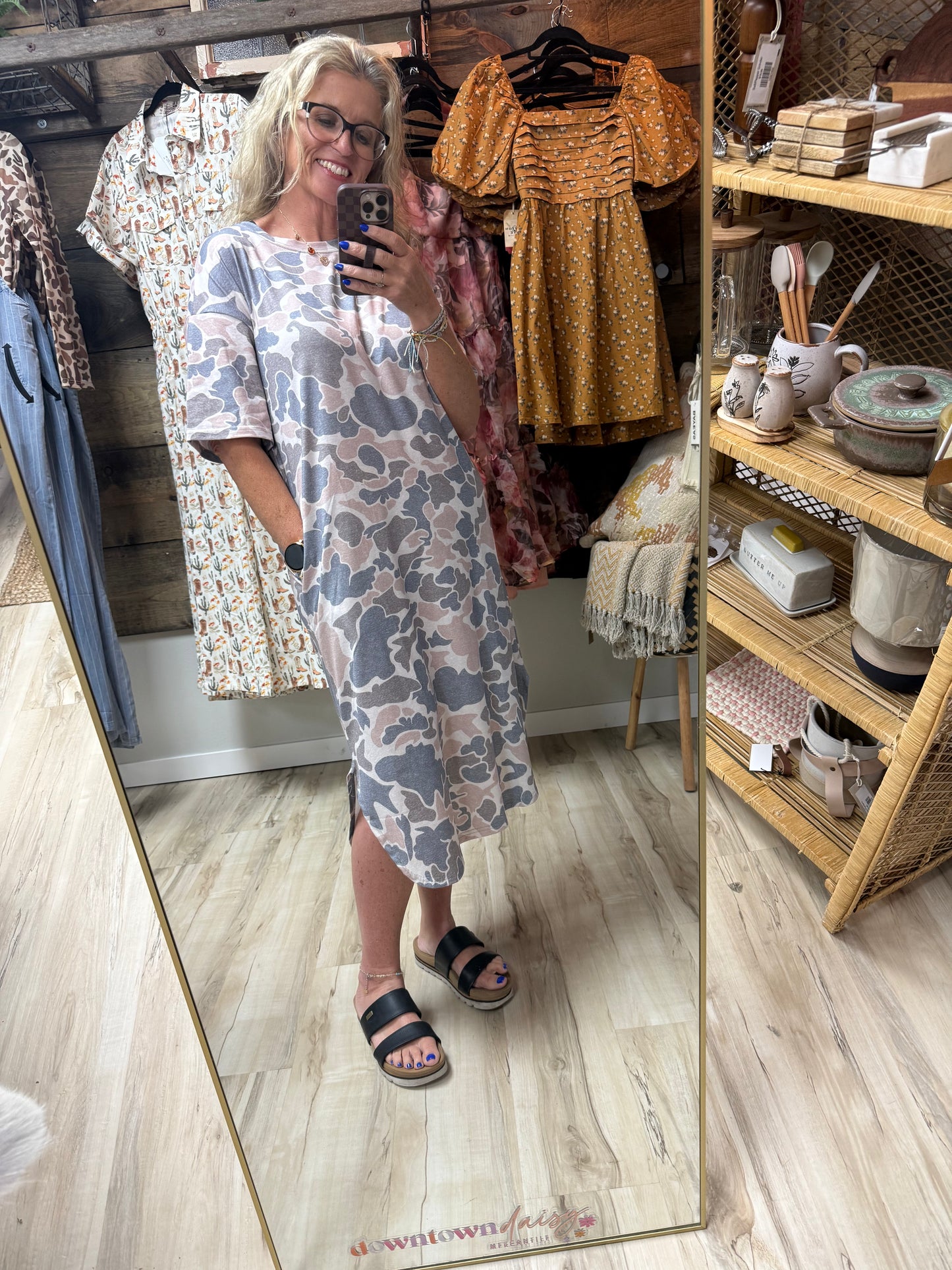 Camouflage Print Round Neck Maxi Tee Dress