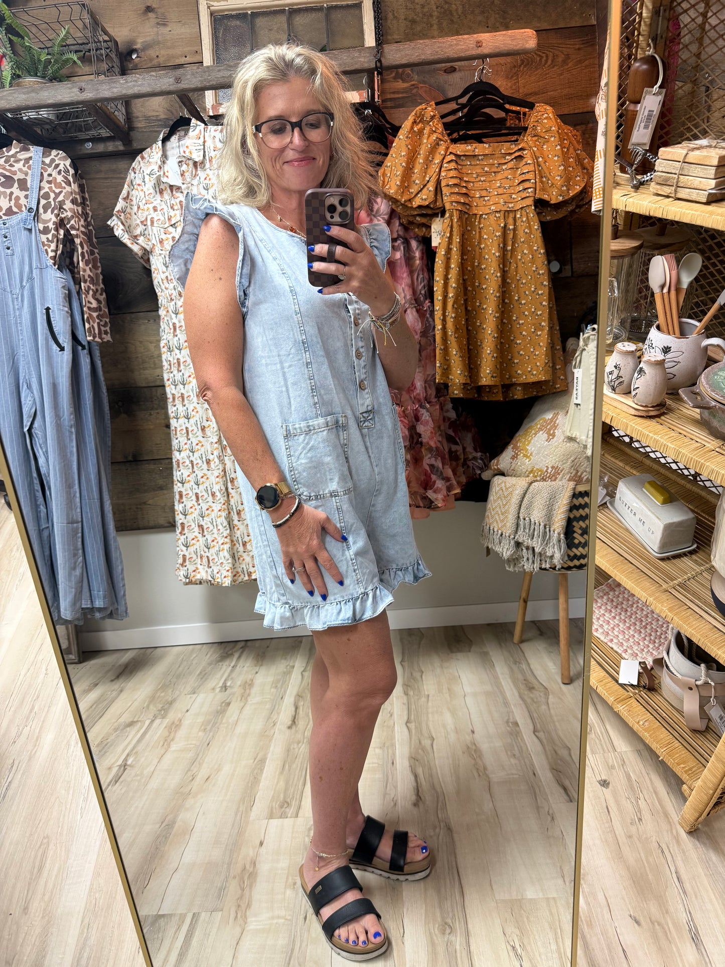 Sweet Chelsea Ruffle Denim Romper