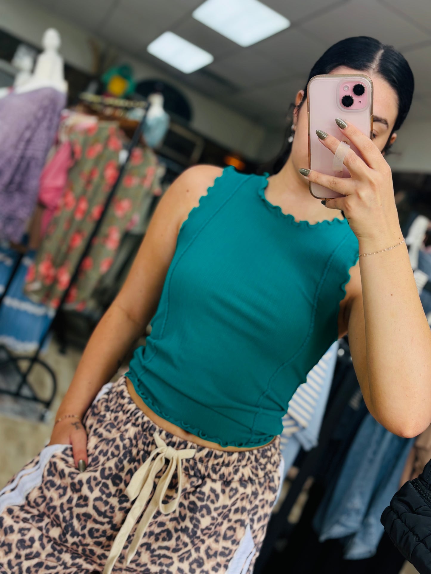 LEOPARD TERRY SIDE DRAWSTRING SHORTS WITH SIDE POCKET