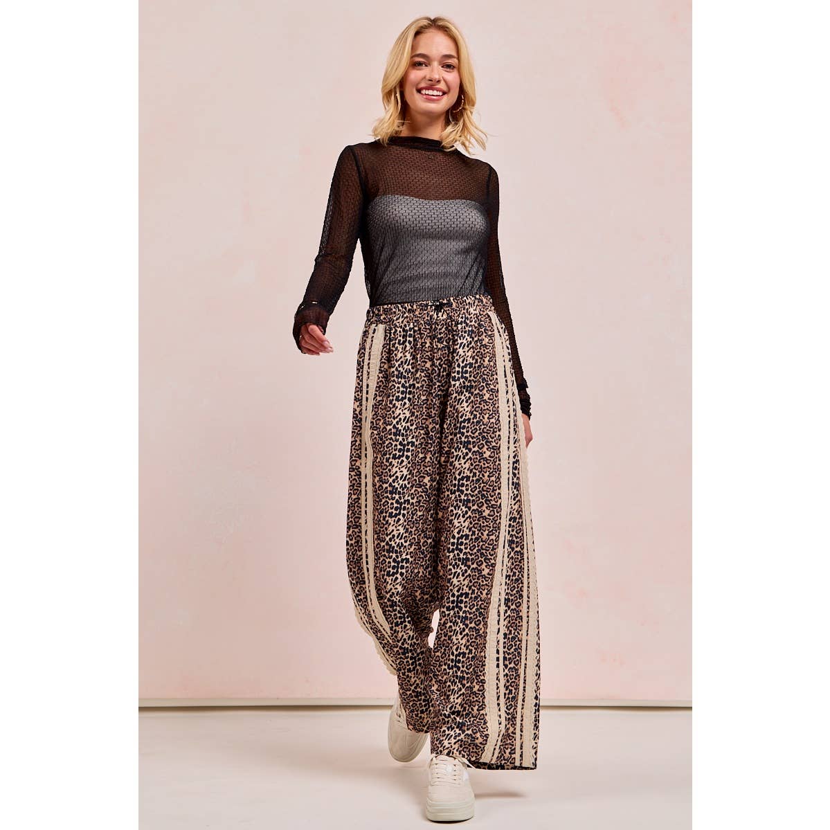 LEOPARD PRINTED PANTS SIDE CONTRAST LACE