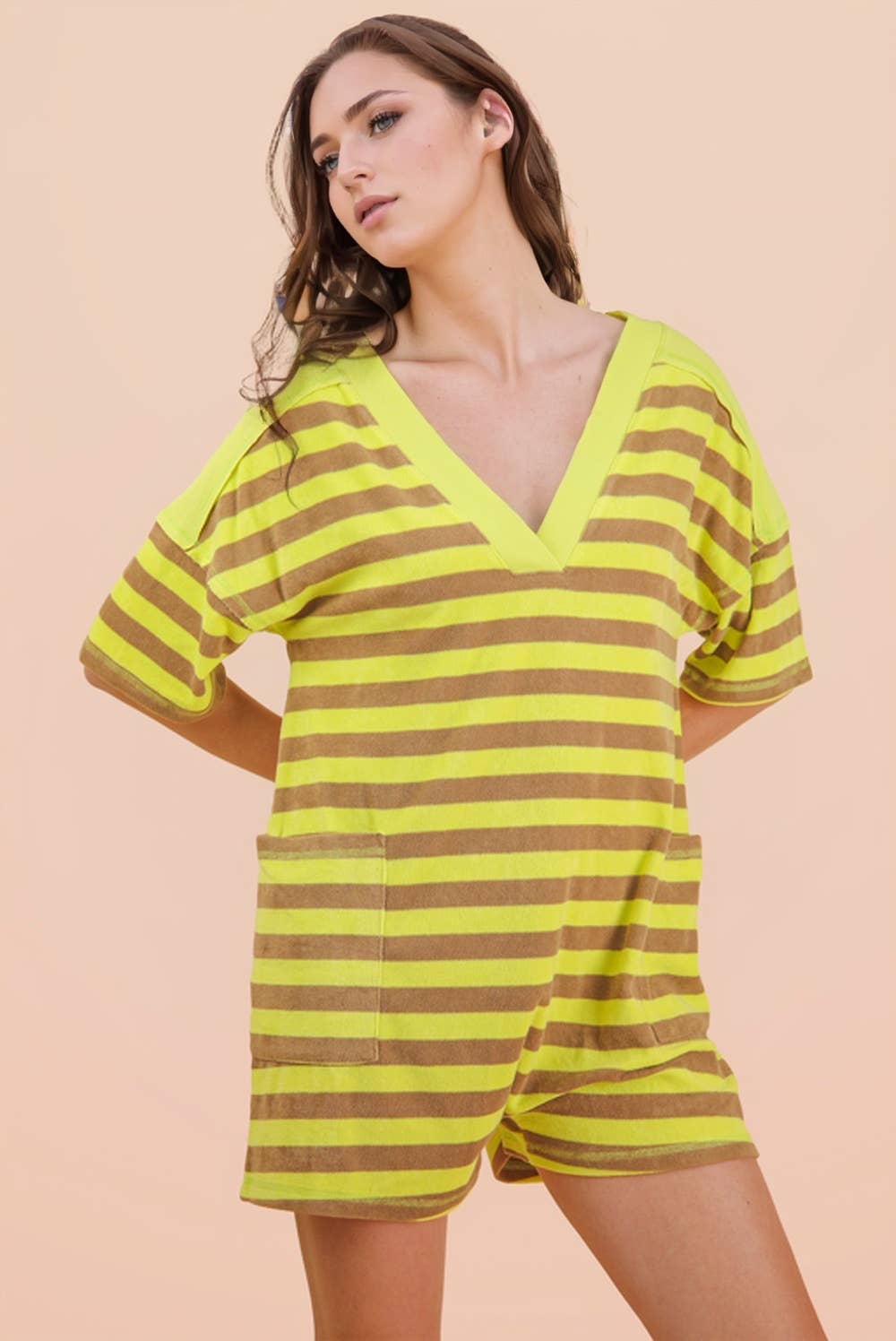 Lemon Stripe Casual Knit Romper