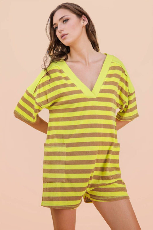 Lemon Stripe Casual Knit Romper
