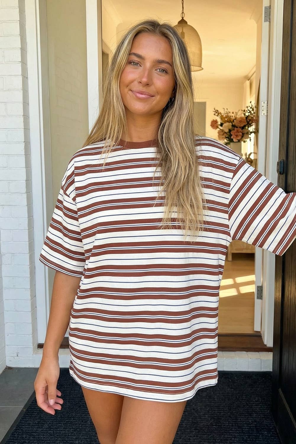 Hershey's Striped Half Sleeve Casual Oversized Tee