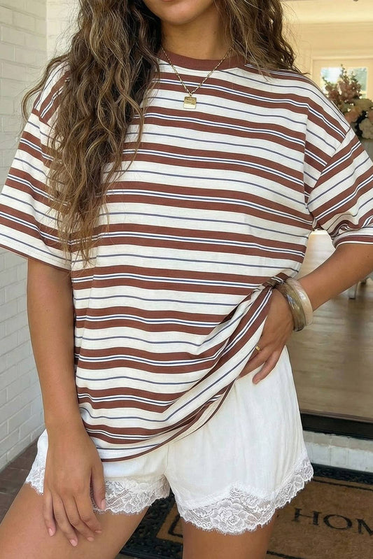 Hershey's Striped Half Sleeve Casual Oversized Tee
