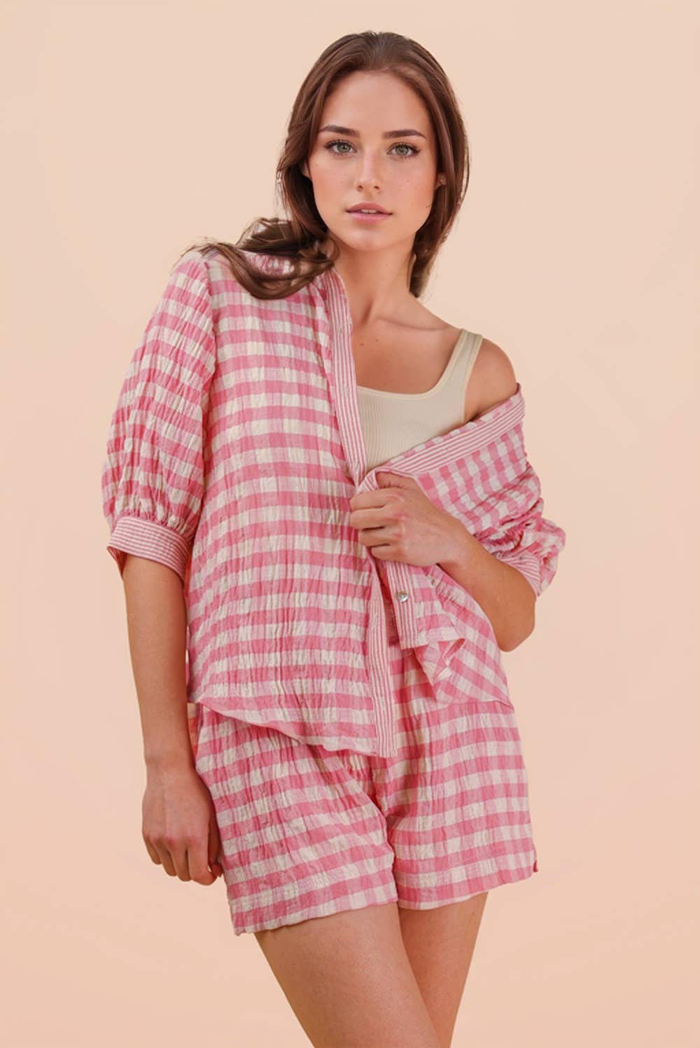 Checkered Shirt Top & Shorts Set