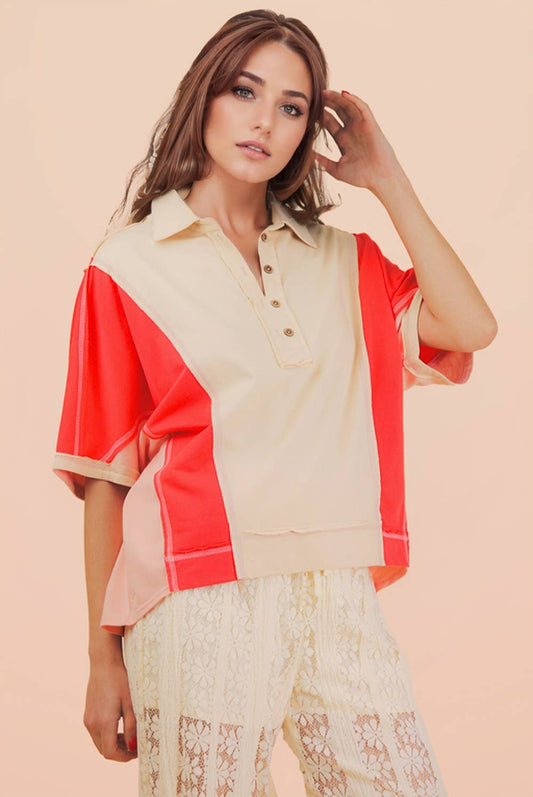 Oversized Dolman Sleeve Color Block Casual Top