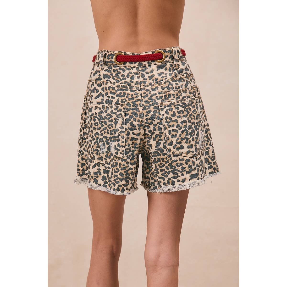 BRAIDED WAIST BELT LEOPARD SHORTS