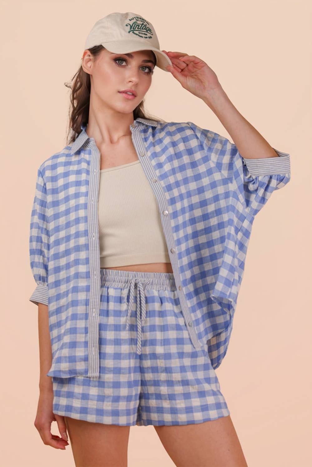 Checkered Shirt Top & Shorts Set